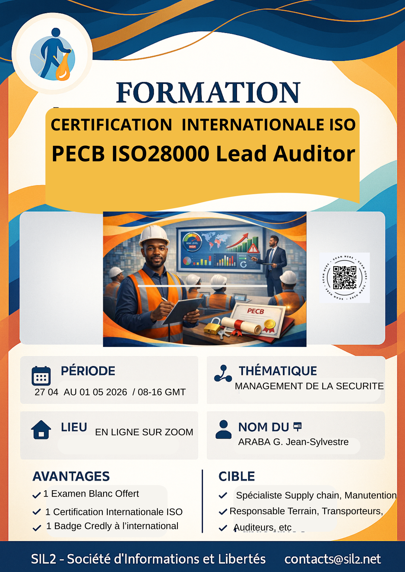 Formation chaîne d’approvisionnement ISO28000:2022 Lead Auditor : Du 27 avril au 01 mai 2026 — Sécuriser, auditer et certifier votre SMS.